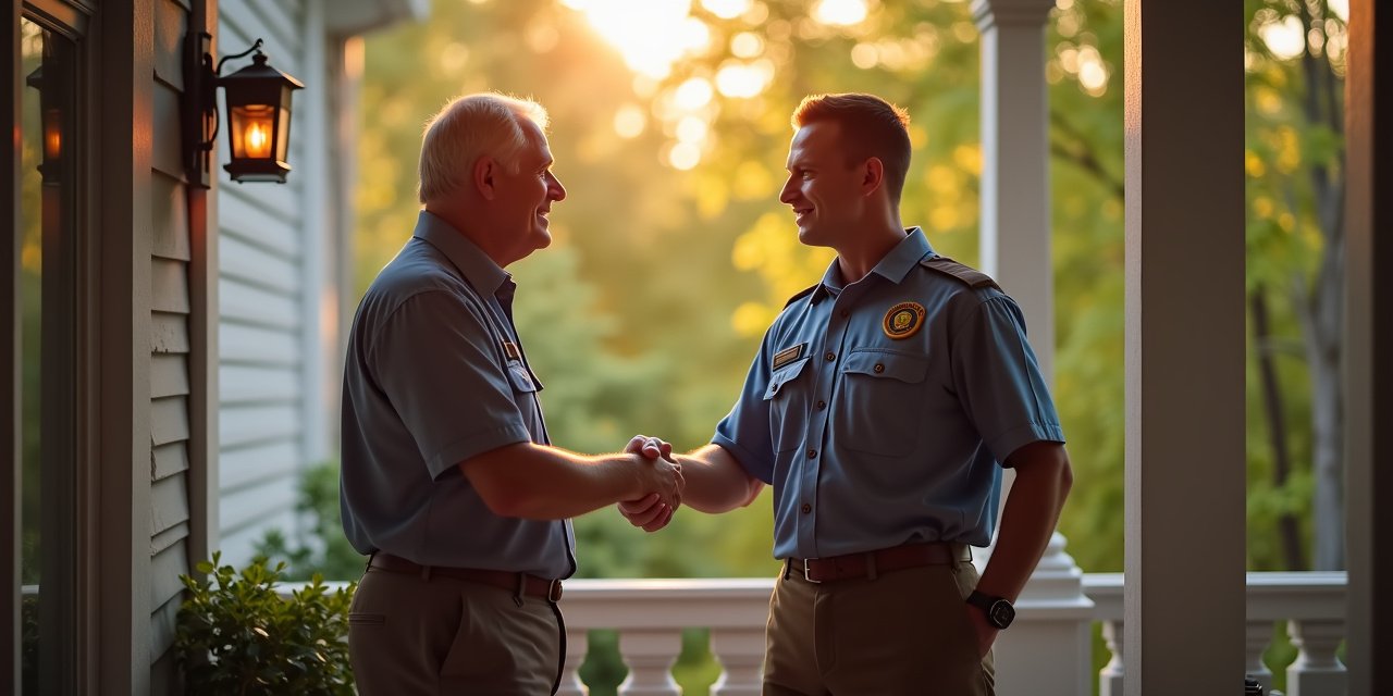 Homeowner reviewing a written pest control quote with a licensed technician at a kitchen table in a Westchester home