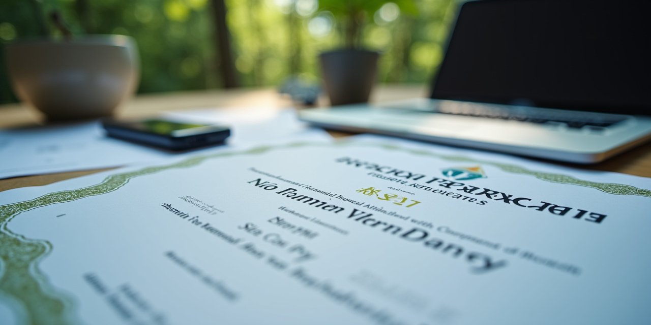 A pest control technician in uniform showing a professional license certificate to a homeowner at a front door in Westchester County