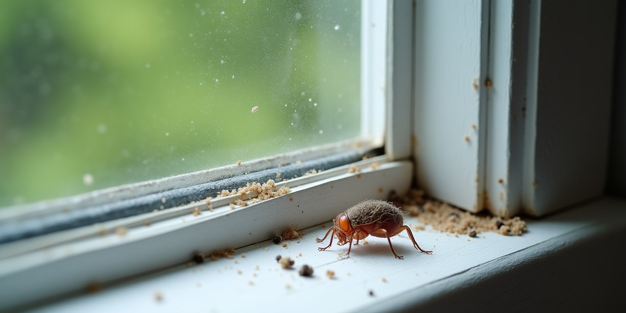 Collection of pest evidence: rodent grease marks along a baseboard, cockroach egg case in a cabinet corner, and shed bed bug skins on a mattress seam