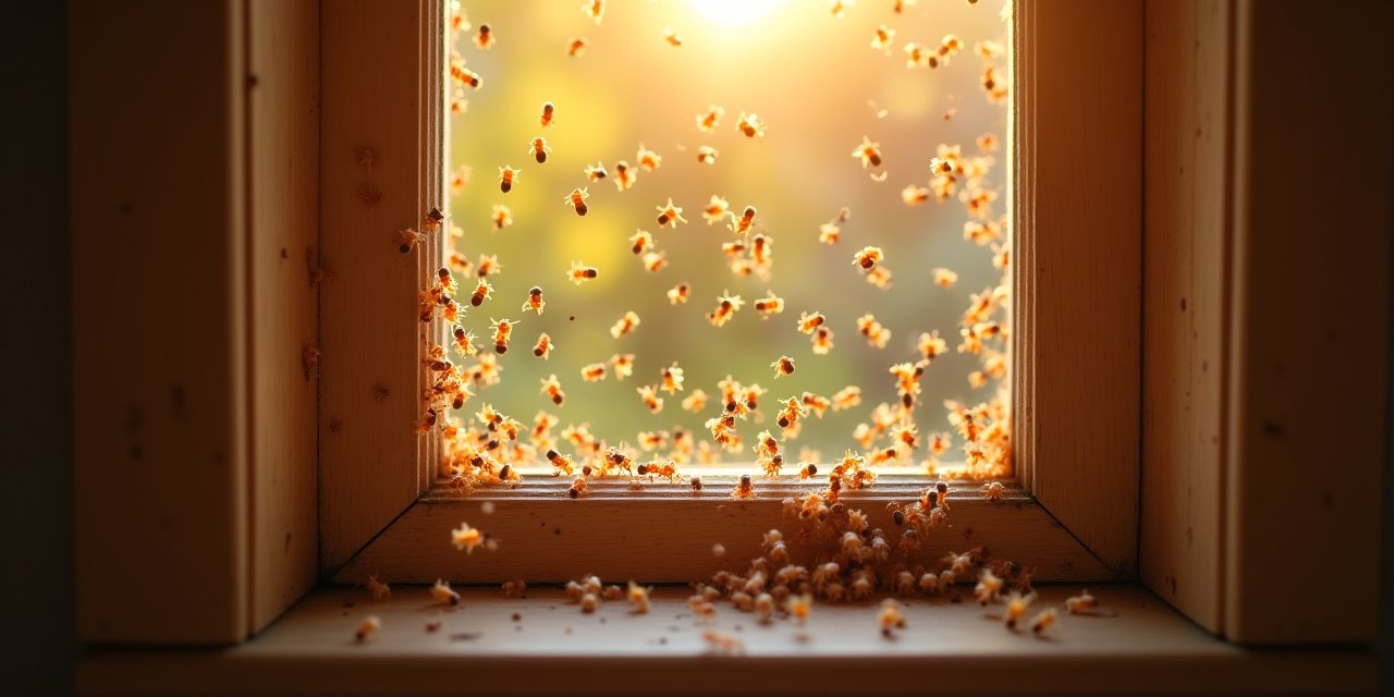 Termite swarmers clustered near a windowsill in a Westchester County home, with shed wings visible on the surface