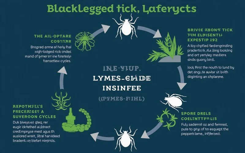 Lifecycle diagram of blacklegged tick showing how LymeShield interrupts Lyme disease transmission cycle
