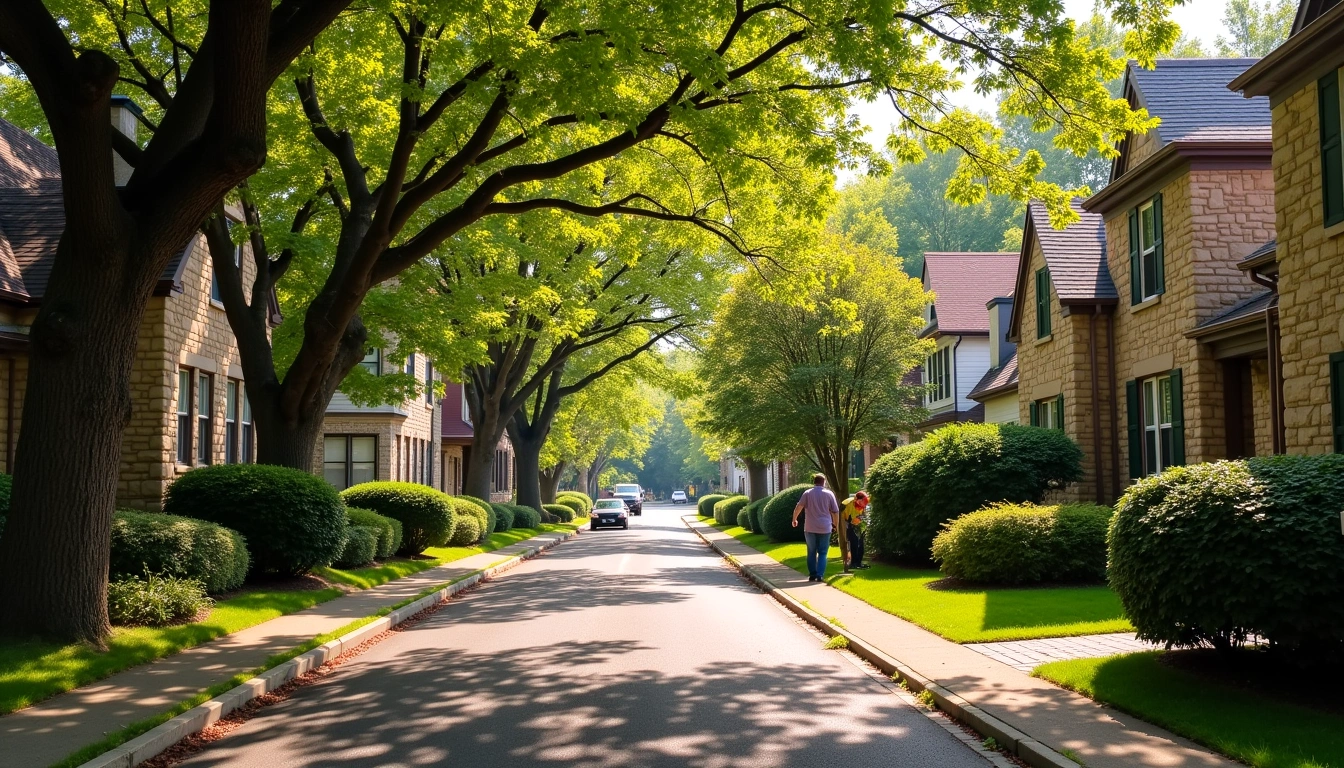 Tree-lined Wykagyl neighborhood street in New Rochelle showing mature canopy and older homes