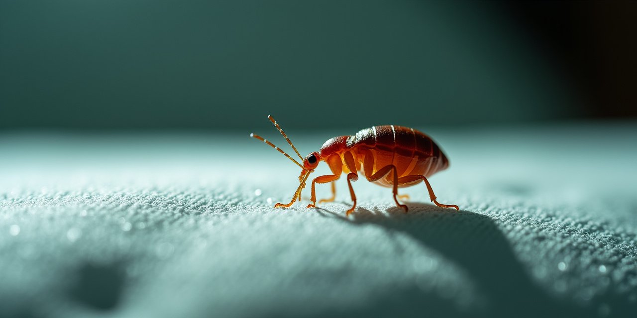 Extreme macro photograph of a bed bug on a mattress seam