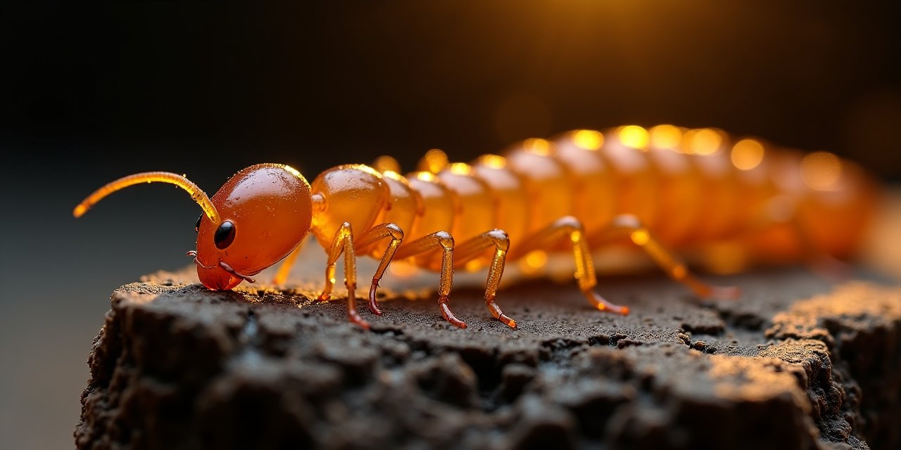 Close-up of subterranean termite workers on damaged wood found during a home inspection